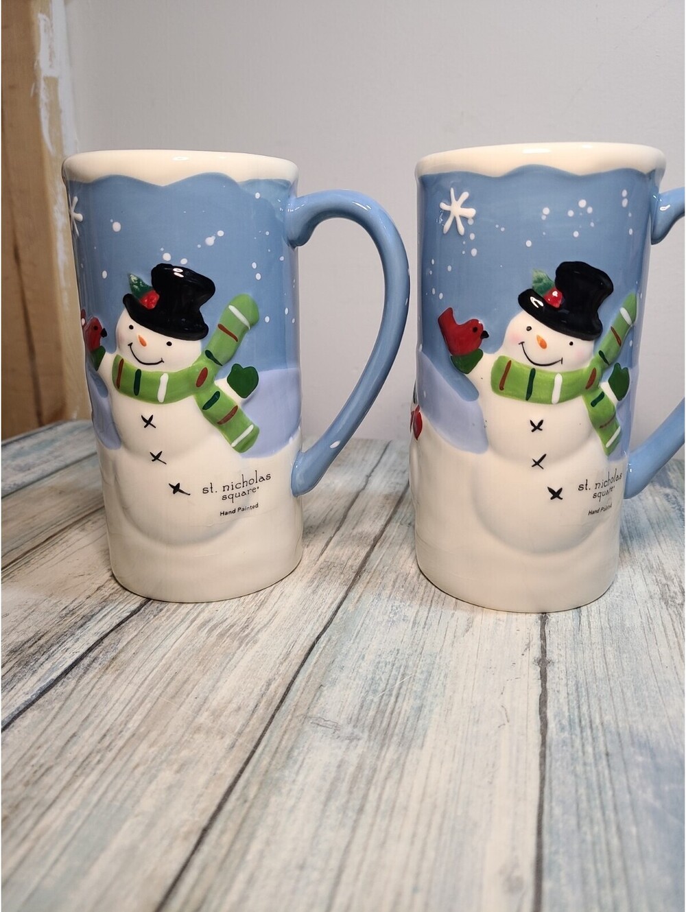 St Nicholas Square "CHILL OUT" Snowman Hot Chocolate Coffee Tea Latte Mugs 2 NEW